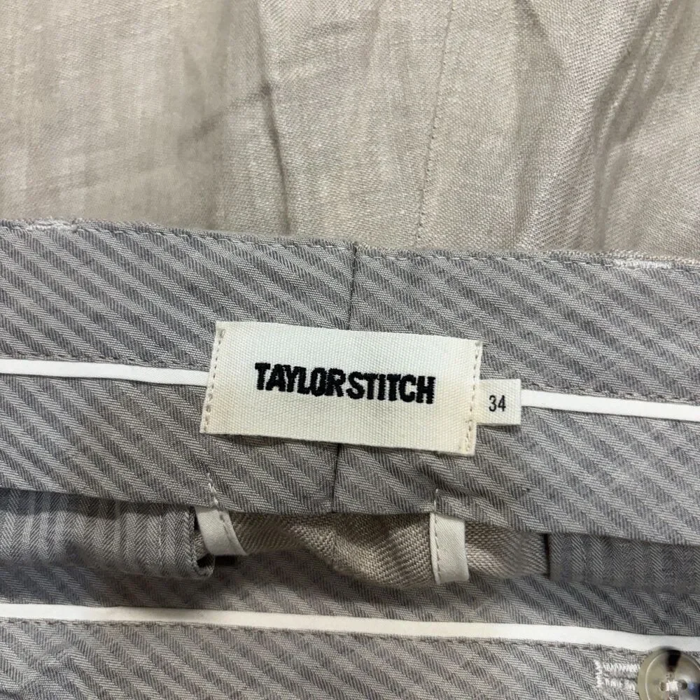 Taylor Stitch Men 100% Linen Flat Front Pants Size 34 Beige Unhemmed C129 -6
